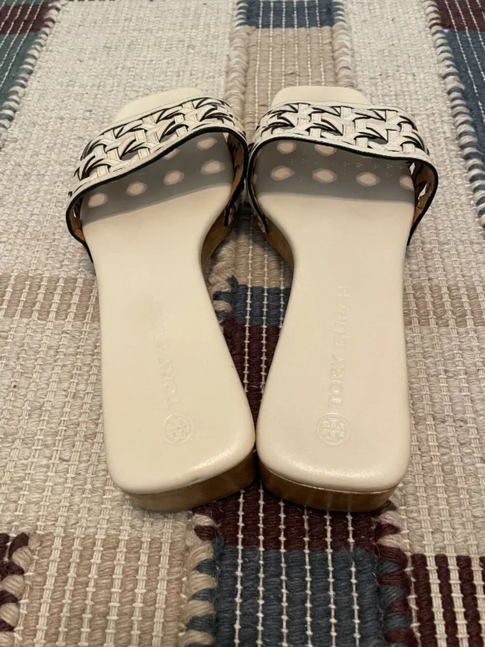 TORY BURCH Lattice Basketweave Leather Wood Sole Clog Sandals Slides \\ 8